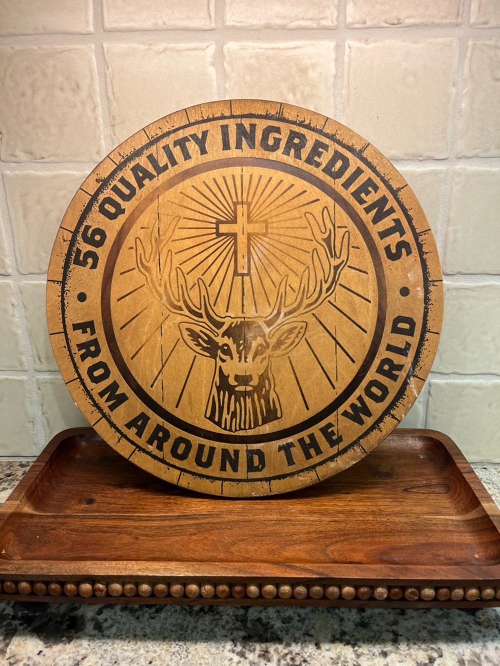 A laser engraved wood sign featuring the Jägermeister logo, man cave sign,